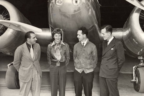 L-R: Paul Mantz, Amelia Earhart, Harry Manning and Fred Noonan, Oakland, California, March 17, 1937.