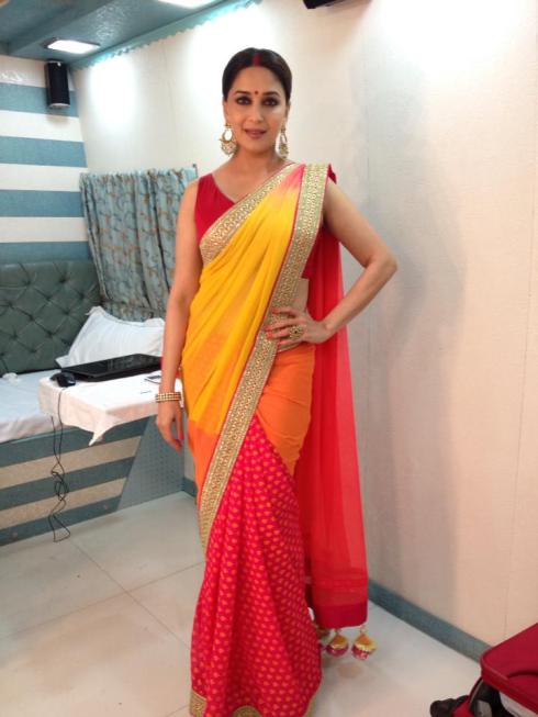 Madhuri Dixit Saree Red and Yellow