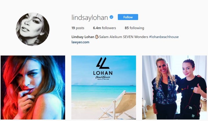 Lindsay Lohan Instagram Profile